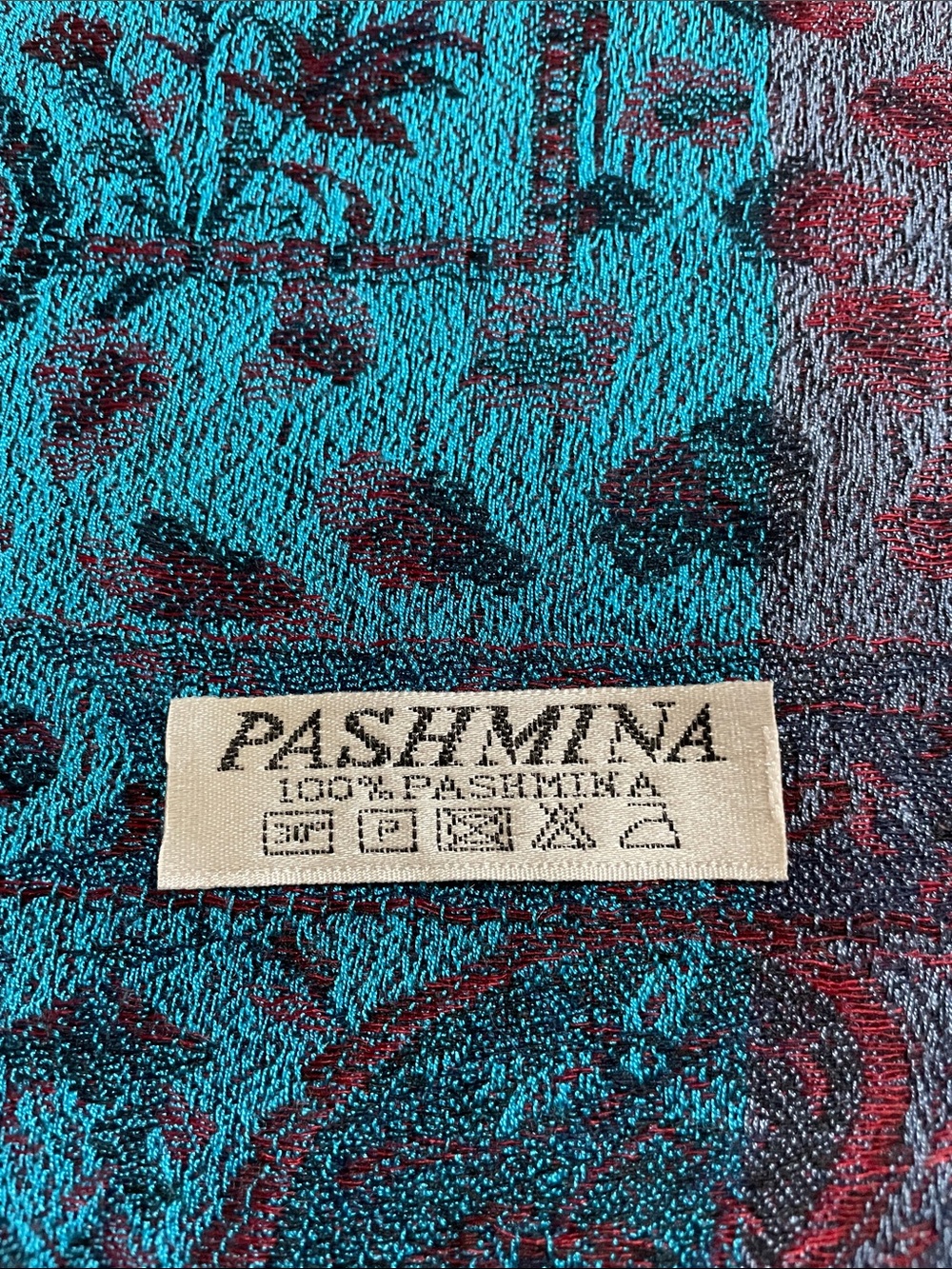 Pashmina Teal & Purple Paisley Fringe Scarf
